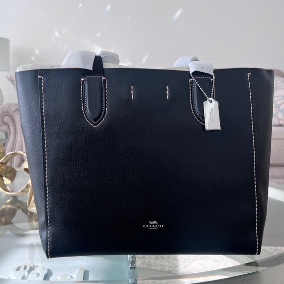 Coach Derby Tote Shoulder Bag pebble Leather Black Red 58660 - Picture 4 of 12